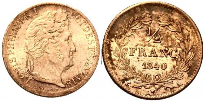FRANCE - 1/2 Franc LOUIS PHILIPPE 1840 A - F 182.86 FRANCE - 1/2 Franc LOUIS PHILIPPE 1840 A - F 182.86